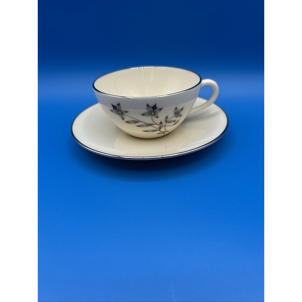 Lenox Princess Teacup and Saucer Set Ivory Platinum Trim Floral Fine Bone China